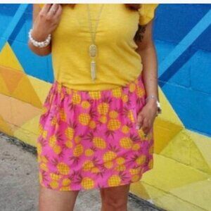 Adorable J-Crew Hot Pink with Pineapples Mini Skirt, 100% Cotton, XL